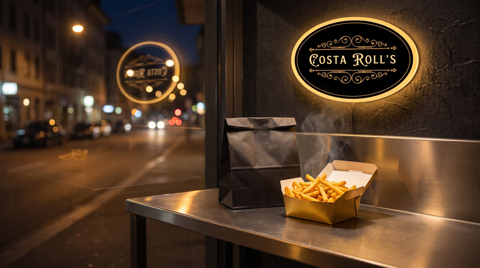 Der Costa Rolls Abholcounter bei Nacht